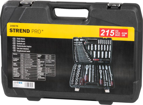 Sada náradia Strend Pro S221, 215 dielna, v kufri, 1/2"+1/4"+3/8" 3