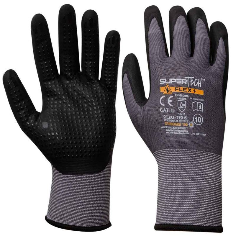 Ochranné rukavice SUPER TECH FLEX+, mikropenový nitril, PVC terčíky, veľkosť 7, VASKO 3