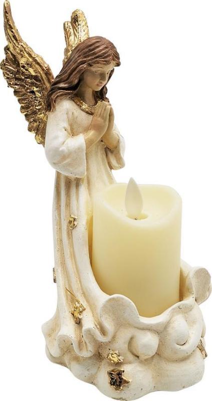 Dekorácia MagicHome, Anjel so sviečkou, LED, polyresin, na hrob, 10,5x14x20 cm