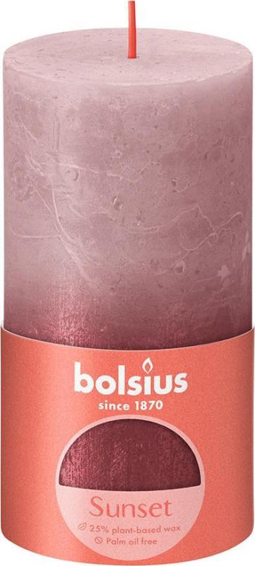 Sviečka Bolsius Rustic, valcová, vianočná Sunset Ash Rose+ Red, 130/68 mm