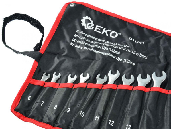 Sada očkoplochých kľúčov, 12-dielna, 6-22 mm v plátenom obale, satinované, GEKO 3