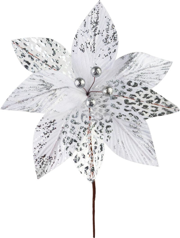Kvet MagicHome Vianoce, poinsettia, strieborný, 17 cm, veľkosť kvetu: 22 cm