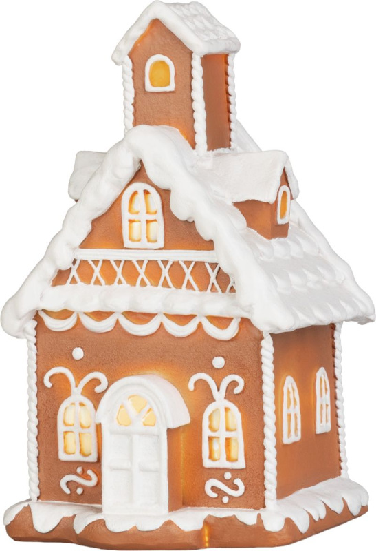 Dekorácia MagicHome Vianoce, domček LED, perníkový, polyresin, 11,1x10,3x19 cm
