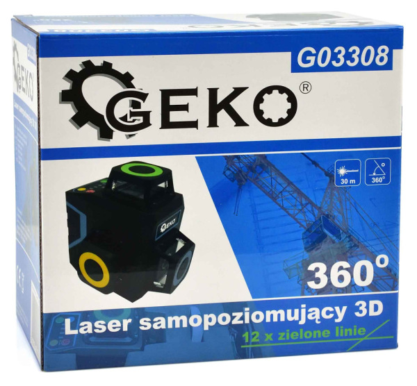 Laser krížový samonivelizačný, presnosť 1,5 mm/5m, dosah 30 m, 360°, 12 lúčov, GEKO 19