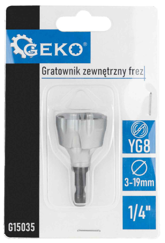 Fréza na zrážanie hrán skrutiek a trubiek s priemerom 3-19 mm, 6-hraná stopka, GEKO 3