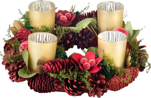Veniec MagicHome Vianoce, adventný, červený, 30 cm
