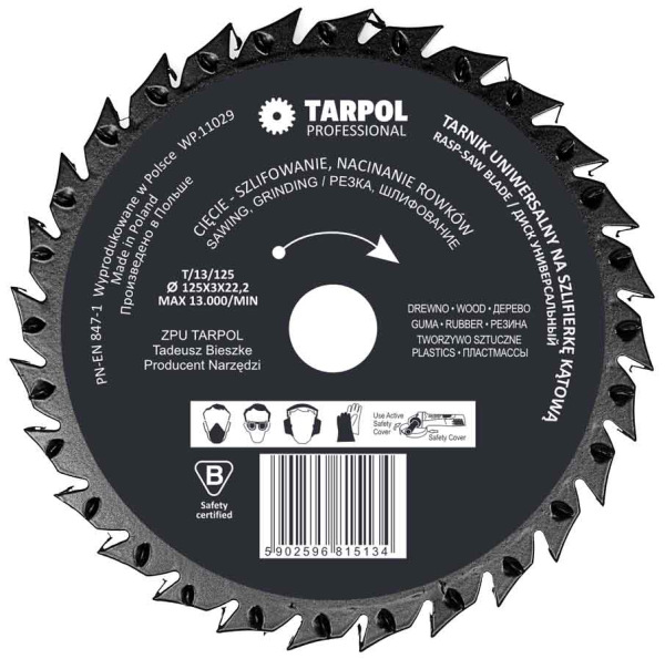 Pílový kotúč s rašpľou rovný 125 x 3 x 22,2 mm TARPOL, T-13 7