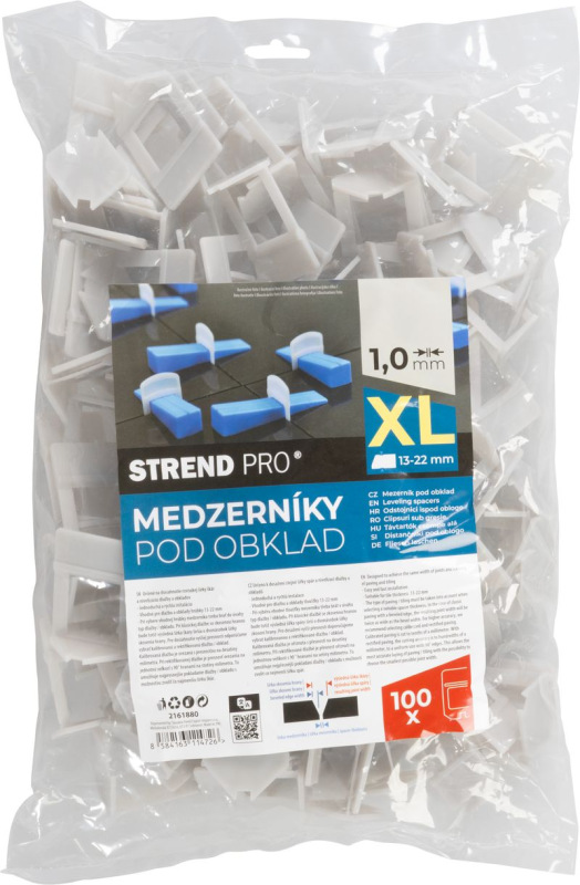 Medzerník XL Strend Pro, nivelačný, pod obklad, 1.0 mm, 13-22 mm, bal. 100 ks, plast, sivý 1