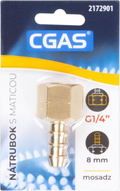 Nátrubok CGAS, na plyn, jednocestný, závit G G1/4''-LH, s maticou