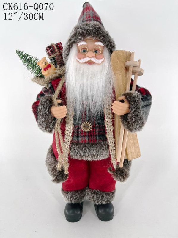 Dekorácia MagicHome Vianoce, Santa, s darčekom, červený, 30 cm