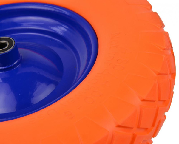 Polyuretánové plné koleso, otvor 12 mm, priemer 39 cm, šírka 9,5 cm, oranžové, s oskou 1