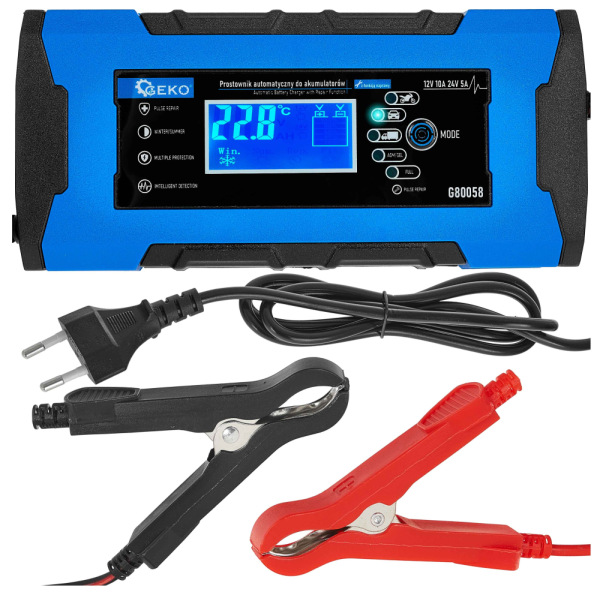Nabíjačka autobatérii s funkiou opravy, 230 V, 12/24V, intenzita prúdu 10A, AGM/GEL, GEKO