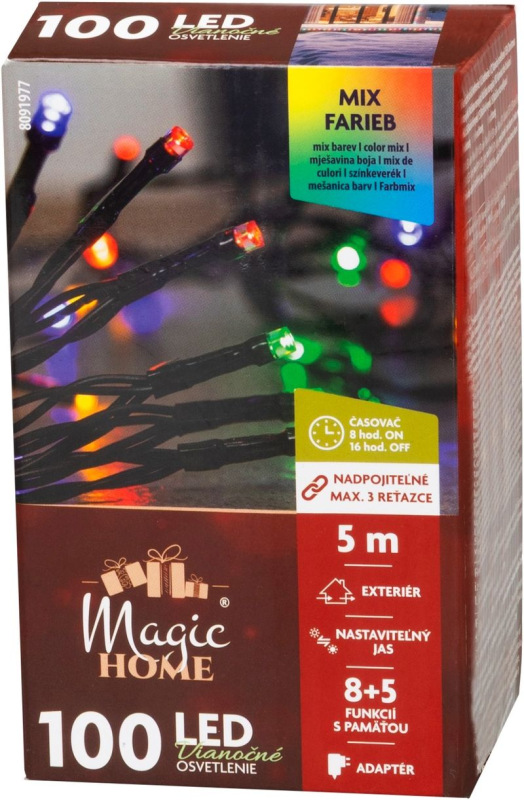 Reťaz MagicHome Vianoce, časovač, 100xLED, mix farieb, 8 funkcií, 5 m 2