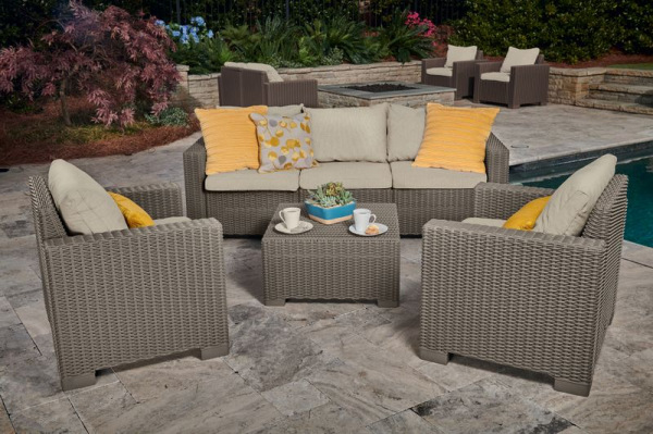 Set terasový Allibert CALIFORNIA, cappuccino/sand, stôl, 2x kreslo, 1x trojkreslo 1