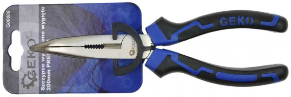 Kliešte na jemnú mechaniku 200 mm, vyhnuté, dvojplastová rukoväť, GEKO PREMIUM 1