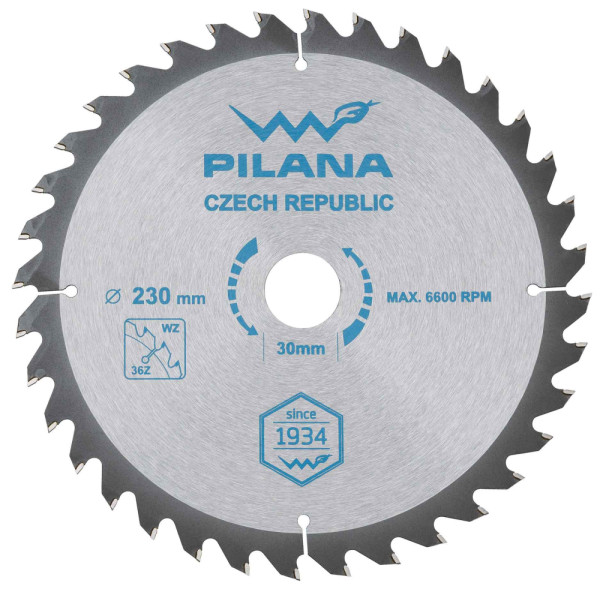 Pílový kotúč s SK plátkami 230x2,4x30 zuby 36 WZ, PILANA