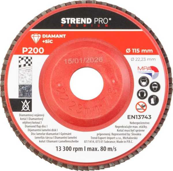 Kotúč Strend Pro Premium 115 x 22 mm, brúsny, P200, diamantový, lamelový 1
