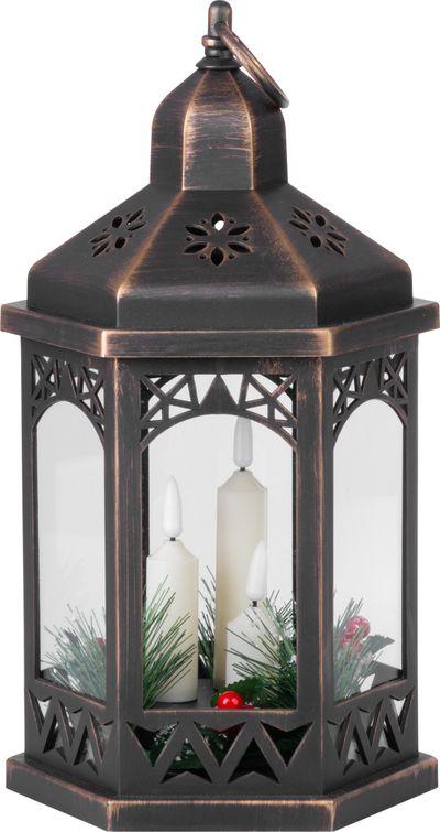 Lampáš MagicHome Vianoce Morocco, LED teplá biela, sviečky, čierny, 3xAAA, plast, časovač, 18x15x32 1