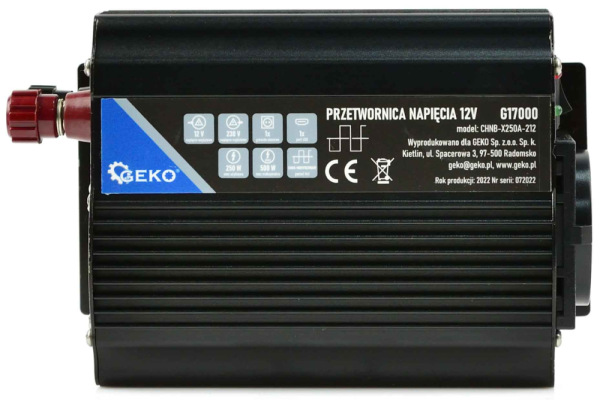 Menič napätia, vstup 12V/ výstup 230V, trvalý výkon 250W/nárazový výkon 500W, GEKO 3