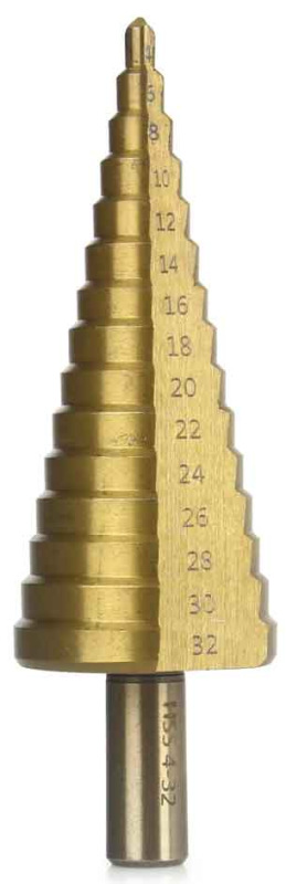 Vrták stupňovitý 4-32 mm do plechu, krok 2mm, rovná drážka, MAR-POL 2