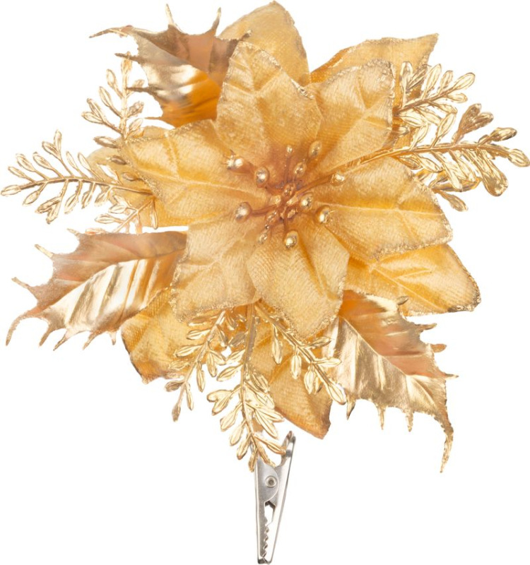 Kvet MagicHome Vianoce, poinsettia, zlatý, 9,5 cm, veľkosť kvetu: 13 cm