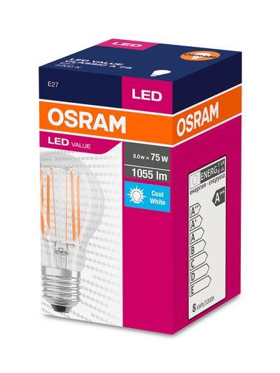 Žiarovka OSRAM® LED FIL 075 (ean8683) non-dim, 7,5W/840 E27 4000K Value CLASSIC A 1