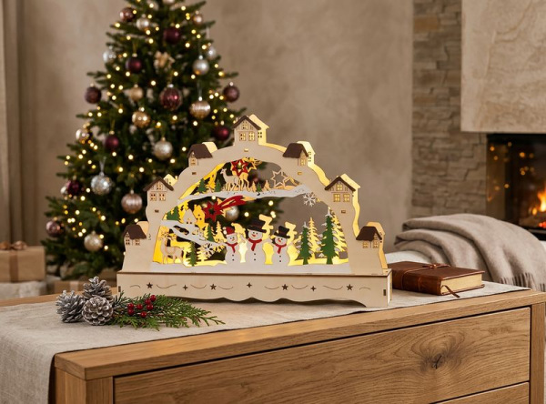 Dekorácia MagicHome Vianoce, Dedinka, 9xLED teplá biela, 2xAAA, IP20, 33x5x23,5 cm 1