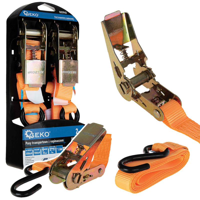 Remeň upínací s račňou 700 kg, sada 2 ks, 25 mm x 4 m, GEKO