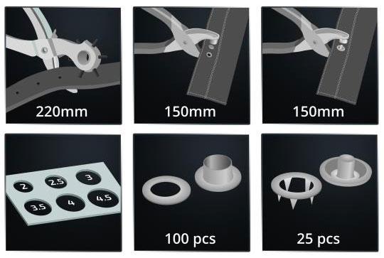 Sada klieští na čalúnické nity, 3-dielna + okrúhle nity, PRO-TECHNIK 1