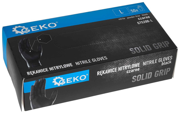 Rukavice nitrilové čierne, sada 50ks, veľkosť L, SOLID GRIP, GEKO 4