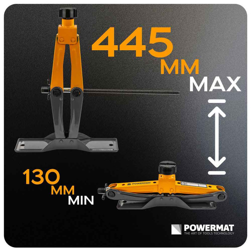 Zdvihák trapézový 1.500 kg, 110-360 mm, otočná gumová podložka, POWERMAT 4