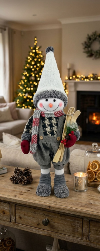 Dekorácia MagicHome Vianoce, Snehuliak chlapec s lyžami, 60 cm 1