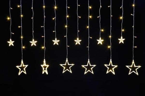 Reťaz MagicHome Vianoce Curtain, 138x LED teplá biela, s hviezdami, 230V, 50 Hz, 8 funkcií, osvetlen