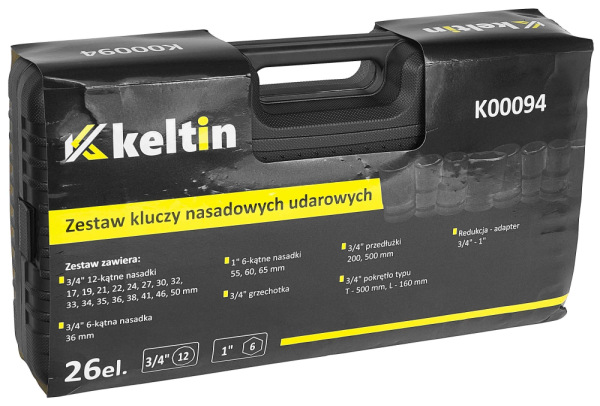 Gola sada s úderovými hlavicami 3/4" a 1", 26-dielna, 17-65 mm, 12-HRAN, kufor, KELTIN 9