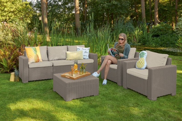 Set terasový Allibert CALIFORNIA, cappuccino/sand, stôl, 2x kreslo, 1x trojkreslo 2