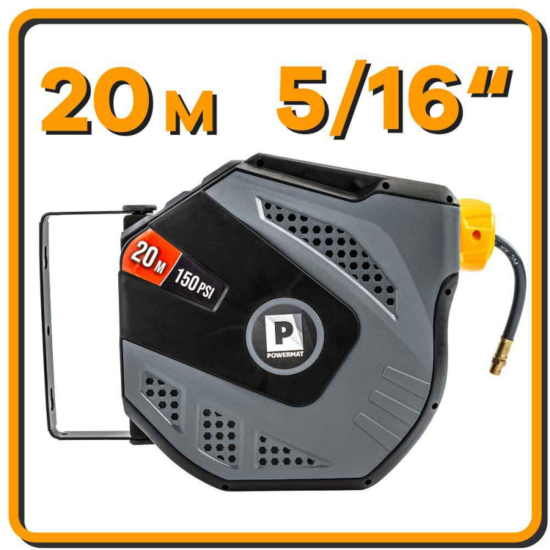Samonavíjací závesný bubon s hadicou na vzduch, 8 x 12 mm, dĺžka 20 m, POWERMAT 5