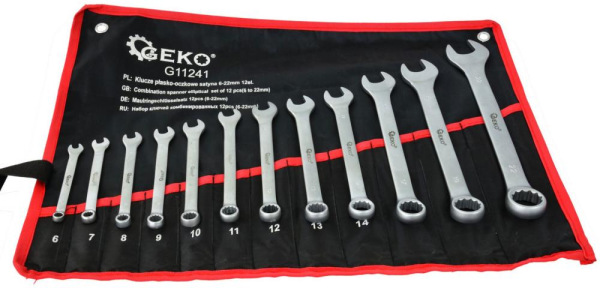 Sada očkoplochých kľúčov, 12-dielna, 6-22 mm v plátenom obale, satinované, GEKO 1