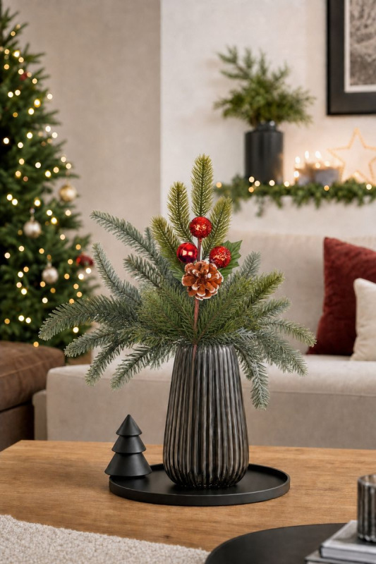 Vetvička MagicHome Vianoce, so šiškou, červená, 32 cm 1