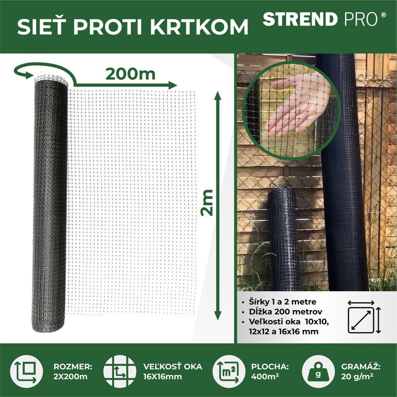 Sieť proti krtom GrassGuard, oko 16x16 mm, 1 m, L-200 m, do zeme, proti krtkom 1