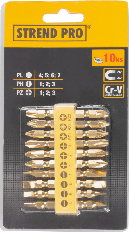 Sada bitov Strend Pro YF40020, 10 dielna, L-65 mm, CrV, GoldenFish 2