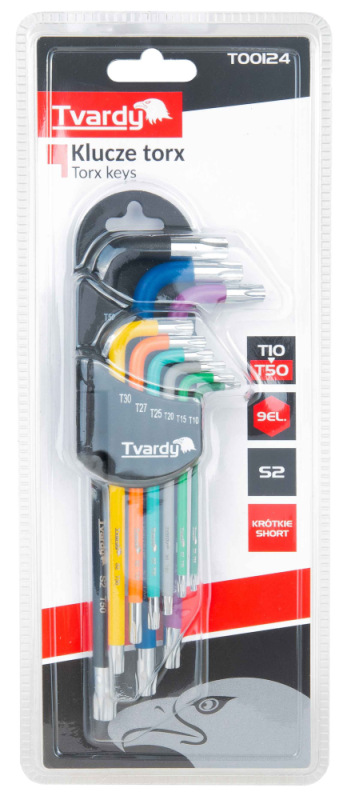 Sada farebných torx kľúčov T10-T50, 9-dielna, S2, TVARDY 5
