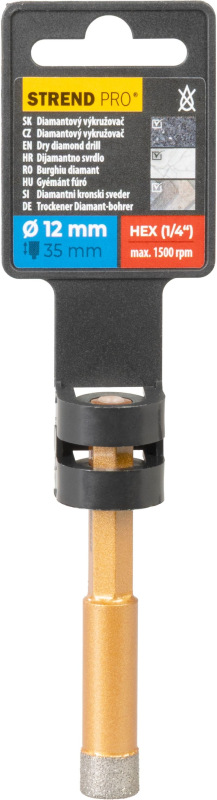 Vyrezávač Strend Pro, diamant, korunka, HEX 1/4", 12 mm 2