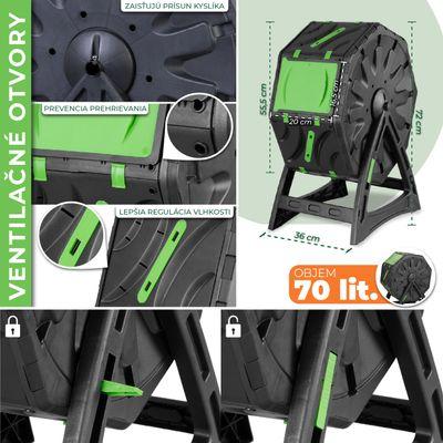 Kompostér Strend Pro Garden, bubnový, 70 lit., čierny, 55,5x36x72 cm 8