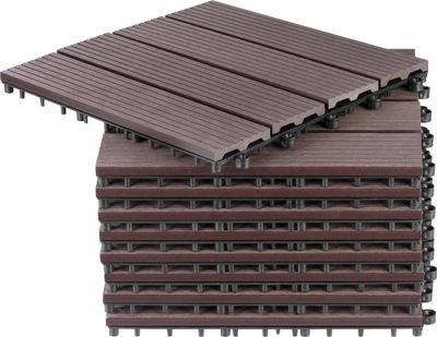 Sada 9 plastových terasových dosiek s WPC efektom dreva, palubovka, PP, 31x31x2, farba hnedá a sivá