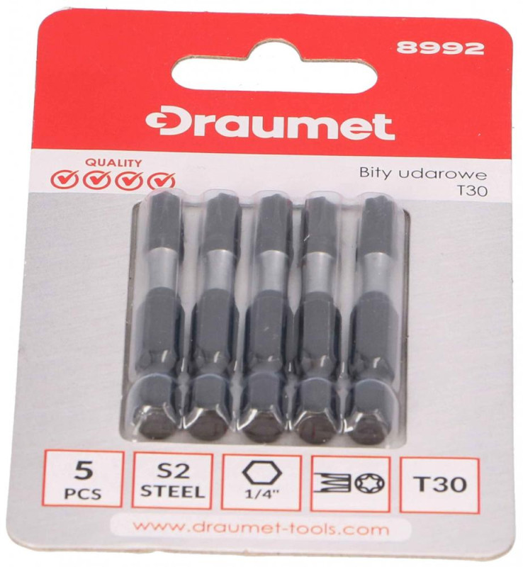 Bit 1/4" úderový T30, dĺžka 50 mm, 5-kusov, EGA 1