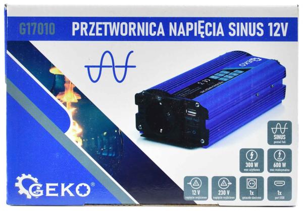 Menič napätia, vstup 12V/ výstup 230V, trvalý výkon 300W/nárazový výkon 600W, GEKO 8