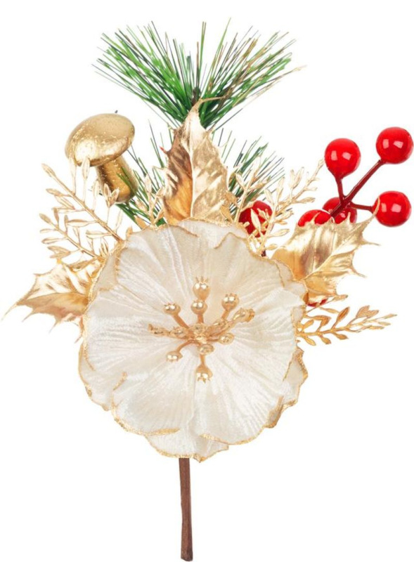Vetvička MagicHome Vianoce, biely mak s ihličím, 18 cm 1