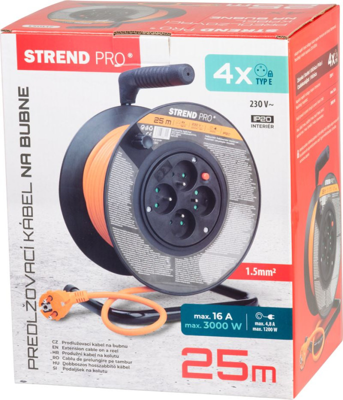 Kábel Strend Pro DG-FB04 predlžovací, L-25 m, na bubne, prierez 1,5 mm2 5