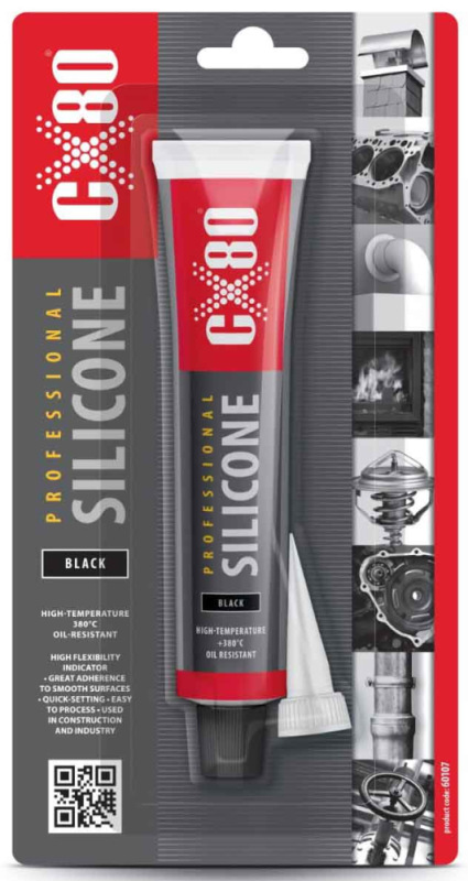 SILIKÓN PROFESIONAL do 380°C, 80 ml, čierny s aplikátorom, na blistri