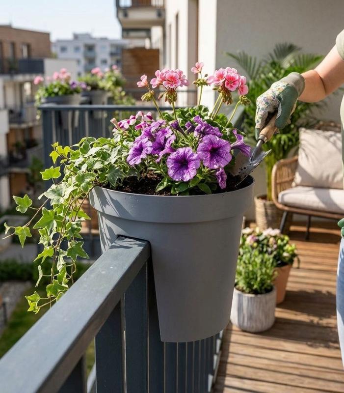 Kvetináč Strend Pro Modern Railing, na zábradlie, 25,5x28cm, sivá 1